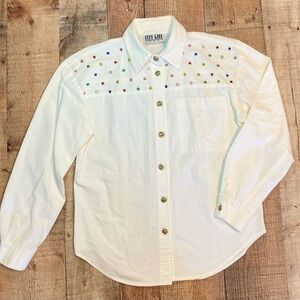 City Girl Sport‎ Vintage Button Down Size 4 White Multicolor Rhinestones EUC
